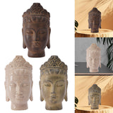 Buddha Head Statue Gift Display Artificial Ornament for Farmhouse Patio Desk Dark Brown