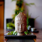 Buddha Head Statue Gift Display Artificial Ornament for Farmhouse Patio Desk White