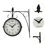 Double Sided Wall Clock Round Silent Decorative Clock for Home Garden Indoor