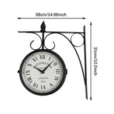 Double Sided Wall Clock Round Silent Decorative Clock for Home Garden Indoor