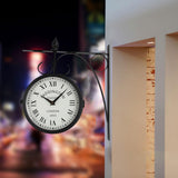 Double Sided Wall Clock Round Silent Decorative Clock for Home Garden Indoor