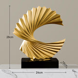 Ocean Wave Statue Ornament Artwork Abstract Sculpture for Bedroom Home Shelf Golden