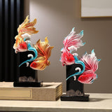 Koi Fish Sculpture Art Crafts Desktop Ornament for Bookshelf Cabinet Bedroom Rose Red