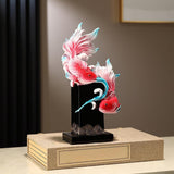 Koi Fish Sculpture Art Crafts Desktop Ornament for Bookshelf Cabinet Bedroom Rose Red