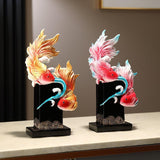 Koi Fish Sculpture Art Crafts Desktop Ornament for Bookshelf Cabinet Bedroom Rose Red