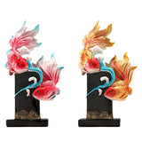 Koi Fish Sculpture Art Crafts Desktop Ornament for Bookshelf Cabinet Bedroom Rose Red