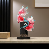 Koi Fish Sculpture Art Crafts Desktop Ornament for Bookshelf Cabinet Bedroom Rose Red