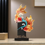 Koi Fish Sculpture Art Crafts Desktop Ornament for Bookshelf Cabinet Bedroom Orange Golden