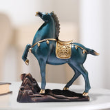 Horse Figurine Sculpture Tabletop Ornament 10x3x10.4inch for Cafe, Bar Decor Blue