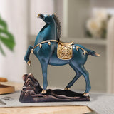 Horse Figurine Sculpture Tabletop Ornament 10x3x10.4inch for Cafe, Bar Decor Blue