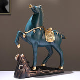 Horse Figurine Sculpture Tabletop Ornament 10x3x10.4inch for Cafe, Bar Decor Blue