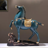 Horse Figurine Sculpture Tabletop Ornament 10x3x10.4inch for Cafe, Bar Decor Blue