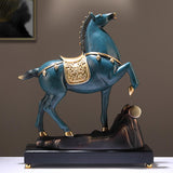 Horse Figurine Sculpture Tabletop Ornament 10x3x10.4inch for Cafe, Bar Decor Blue