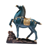 Horse Figurine Sculpture Tabletop Ornament 10x3x10.4inch for Cafe, Bar Decor Blue