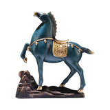 Horse Figurine Sculpture Tabletop Ornament 10x3x10.4inch for Cafe, Bar Decor Blue