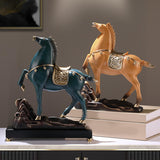 Horse Figurine Sculpture Tabletop Ornament 10x3x10.4inch for Cafe, Bar Decor Blue