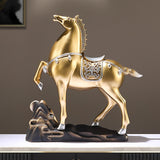 Horse Figurine Sculpture Tabletop Ornament 10x3x10.4inch for Cafe, Bar Decor Golden