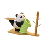 Panda Statue Desk Storage Tray Cute Desktop Ornament for Cabinet Desk Office with Wood Stand