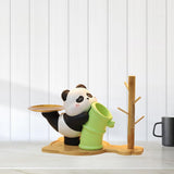 Panda Statue Desk Storage Tray Cute Desktop Ornament for Cabinet Desk Office with Wood Stand