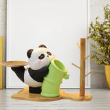 Panda Statue Desk Storage Tray Cute Desktop Ornament for Cabinet Desk Office with Wood Stand