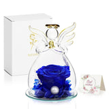 Forever Rose Ornament Elegant Preserved Rose in Glass for Mum Daughter Women blue