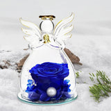 Forever Rose Ornament Elegant Preserved Rose in Glass for Mum Daughter Women blue