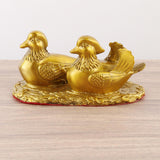 Mandarin Duck Figurine Golden Couple Sculpture for Office Cars Wedding Decor 14cm