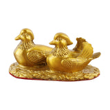 Mandarin Duck Figurine Golden Couple Sculpture for Office Cars Wedding Decor 14cm