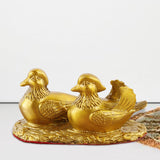 Mandarin Duck Figurine Golden Couple Sculpture for Office Cars Wedding Decor 14cm