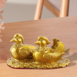 Mandarin Duck Figurine Golden Couple Sculpture for Office Cars Wedding Decor 14cm