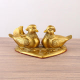 Mandarin Duck Figurine Golden Couple Sculpture for Office Cars Wedding Decor 16.5cm