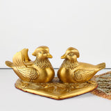 Mandarin Duck Figurine Golden Couple Sculpture for Office Cars Wedding Decor 16.5cm