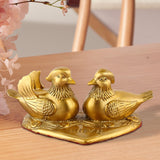 Mandarin Duck Figurine Golden Couple Sculpture for Office Cars Wedding Decor 16.5cm