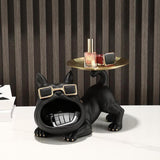 French Bulldog Figurine Storage Tray Resin Sculpture for Bathroom Decorative Black