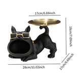 French Bulldog Figurine Storage Tray Resin Sculpture for Bathroom Decorative Black