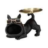 French Bulldog Figurine Storage Tray Resin Sculpture for Bathroom Decorative Black