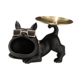 French Bulldog Figurine Storage Tray Resin Sculpture for Bathroom Decorative Black