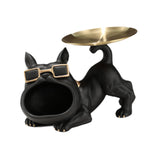 French Bulldog Figurine Storage Tray Resin Sculpture for Bathroom Decorative Black