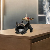 French Bulldog Figurine Storage Tray Resin Sculpture for Bathroom Decorative Black