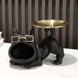 French Bulldog Figurine Storage Tray Resin Sculpture for Bathroom Decorative Black