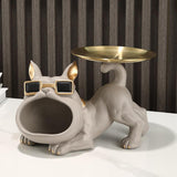 French Bulldog Figurine Storage Tray Resin Sculpture for Bathroom Decorative Brown