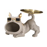 French Bulldog Figurine Storage Tray Resin Sculpture for Bathroom Decorative Brown