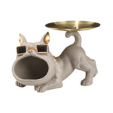 French Bulldog Figurine Storage Tray Resin Sculpture for Bathroom Decorative Brown