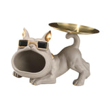 French Bulldog Figurine Storage Tray Resin Sculpture for Bathroom Decorative Brown