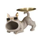 French Bulldog Figurine Storage Tray Resin Sculpture for Bathroom Decorative Brown