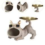 French Bulldog Figurine Storage Tray Resin Sculpture for Bathroom Decorative Brown