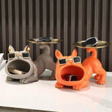 French Bulldog Figurine Storage Tray Resin Sculpture for Bathroom Decorative Brown