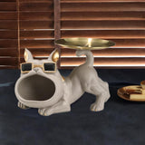 French Bulldog Figurine Storage Tray Resin Sculpture for Bathroom Decorative Brown