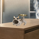 French Bulldog Figurine Storage Tray Resin Sculpture for Bathroom Decorative Brown