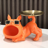 French Bulldog Figurine Storage Tray Resin Sculpture for Bathroom Decorative Orange